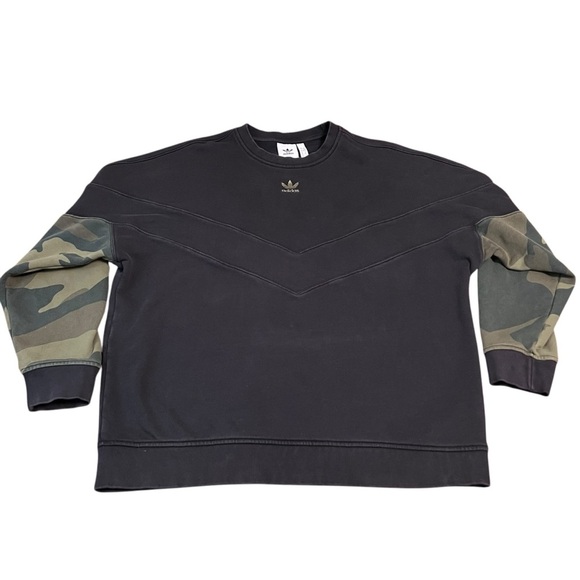 Adidas Originals Black Camo Sleeve Crewneck Sweatshirt XL Chevron Unisex - Picture 1 of 6